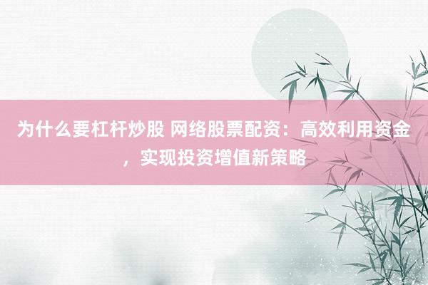 为什么要杠杆炒股 网络股票配资：高效利用资金，实现投资增值新策略